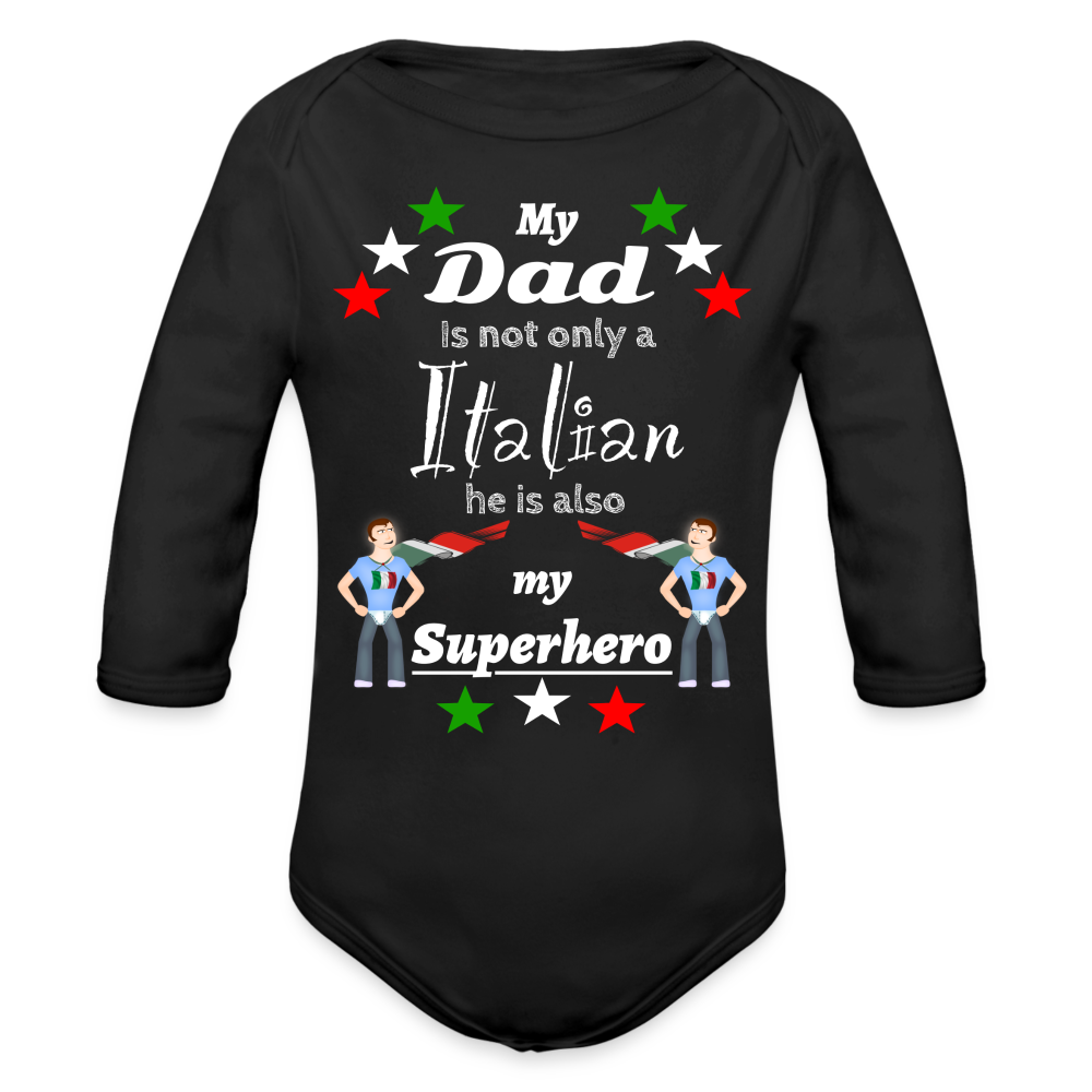 Baby Onesie Italian Dad Superhero Organic Longsleeve Baby Bodysuit - black