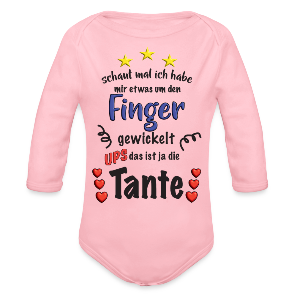 Babybody Tante um den Finger gewickelt Organic Longsleeve Baby Bodysuit - light pink