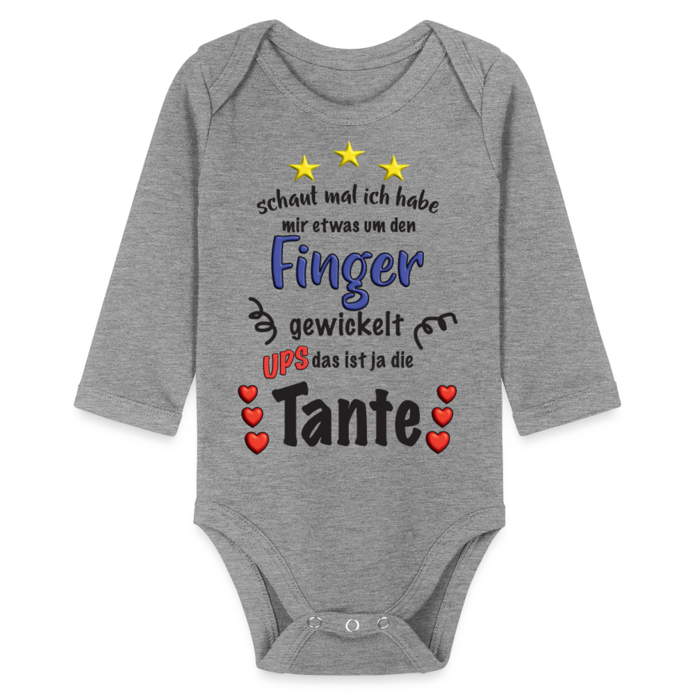 Babybody Tante um den Finger gewickelt Organic Longsleeve Baby Bodysuit - heather grey