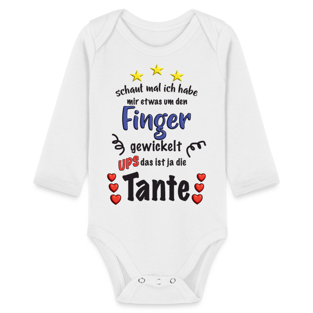 Babybody Tante um den Finger gewickelt Organic Longsleeve Baby Bodysuit - white