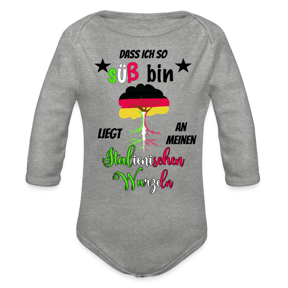 Babybody italienische Wurzeln Organic Longsleeve Baby Bodysuit Italien - heather grey