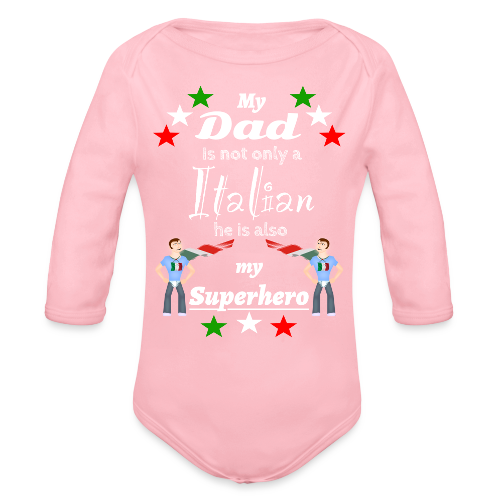 Baby Onesie Italian Dad Superhero Organic Longsleeve Baby Bodysuit - light pink