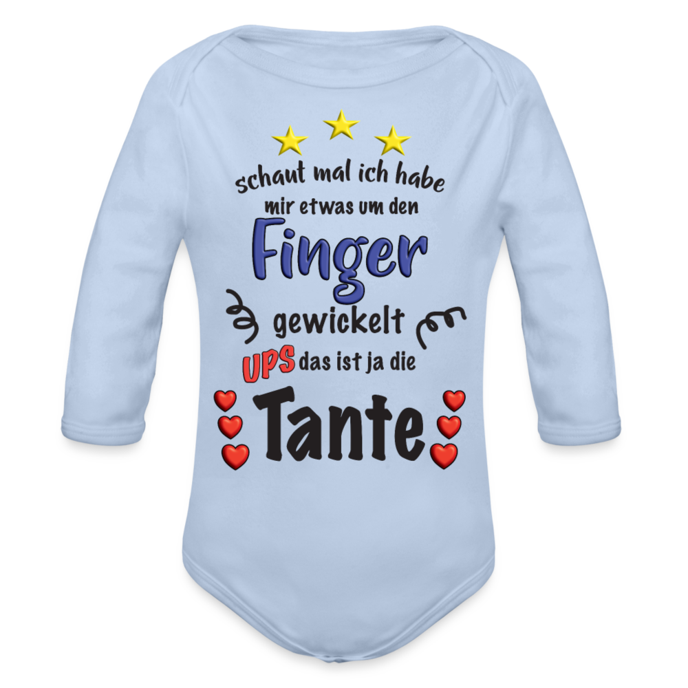 Babybody Tante um den Finger gewickelt Organic Longsleeve Baby Bodysuit - sky