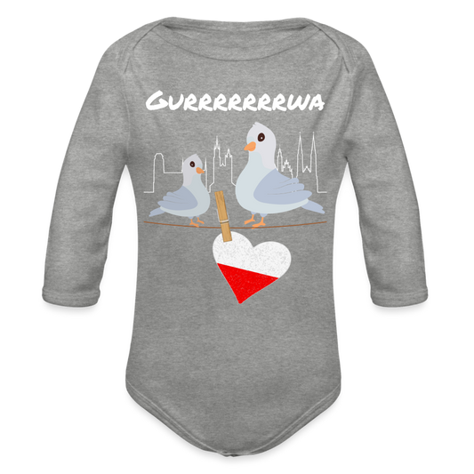 Babybody Polen Kurwa Organic Longsleeve Baby Bodysuit polnisch - heather grey