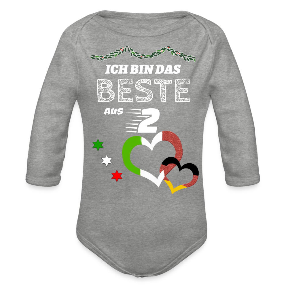 Italien beste aus 2 - Organic Longsleeve Baby Bodysuit Italienisch - heather grey