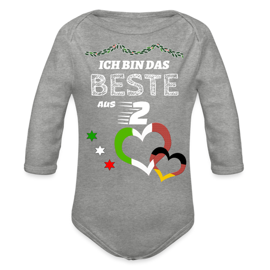 Italien beste aus 2 - Organic Longsleeve Baby Bodysuit Italienisch - heather grey