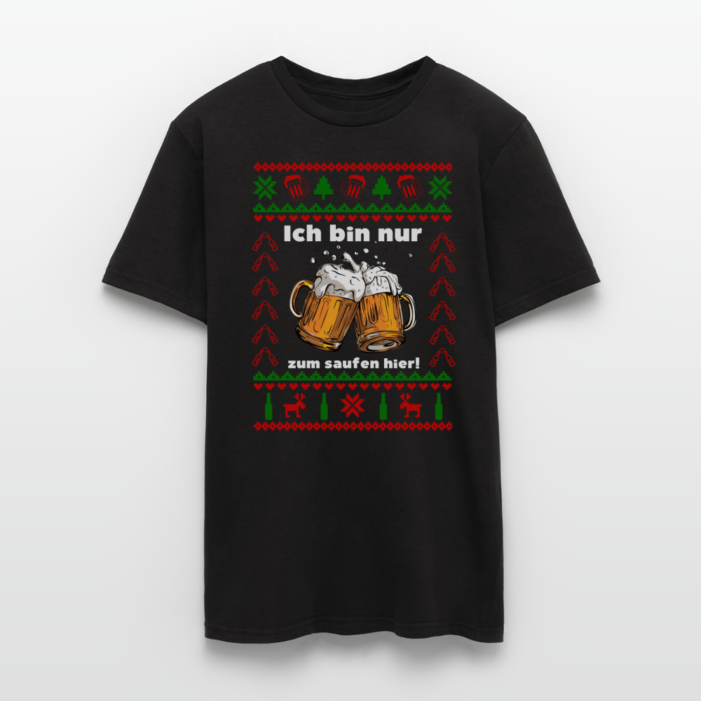 Ugly Christmas T-Shirt Männer - Ich bin zum saufen hier - Weihnachten - black