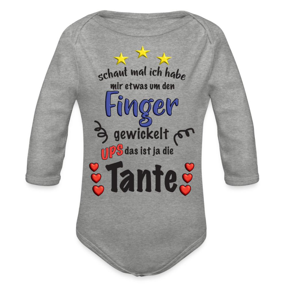 Babybody Tante um den Finger gewickelt Organic Longsleeve Baby Bodysuit - heather grey