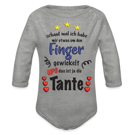 Babybody Tante um den Finger gewickelt Organic Longsleeve Baby Bodysuit - heather grey