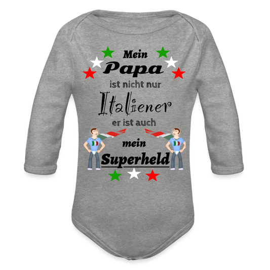 Babybody italienischer Papa Superheld Organic Longsleeve Baby Bodysuit - heather grey