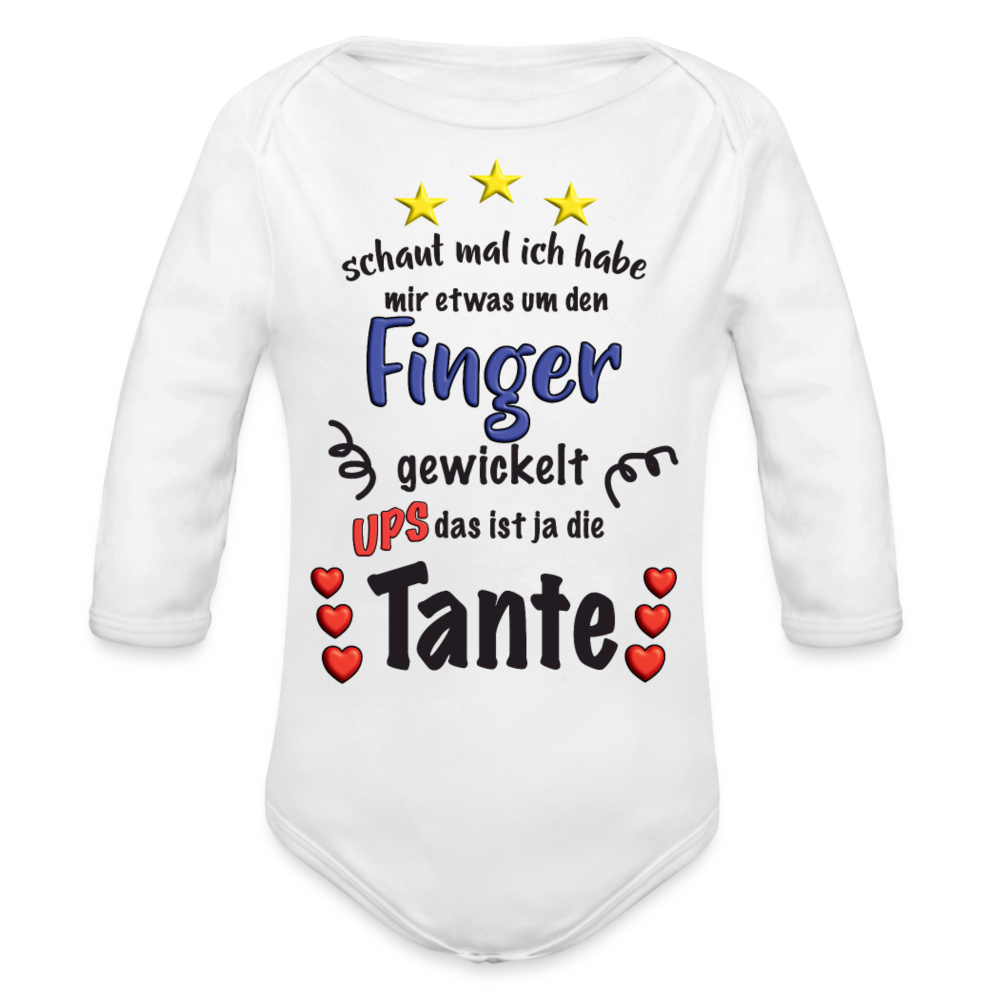 Babybody Tante um den Finger gewickelt Organic Longsleeve Baby Bodysuit - white