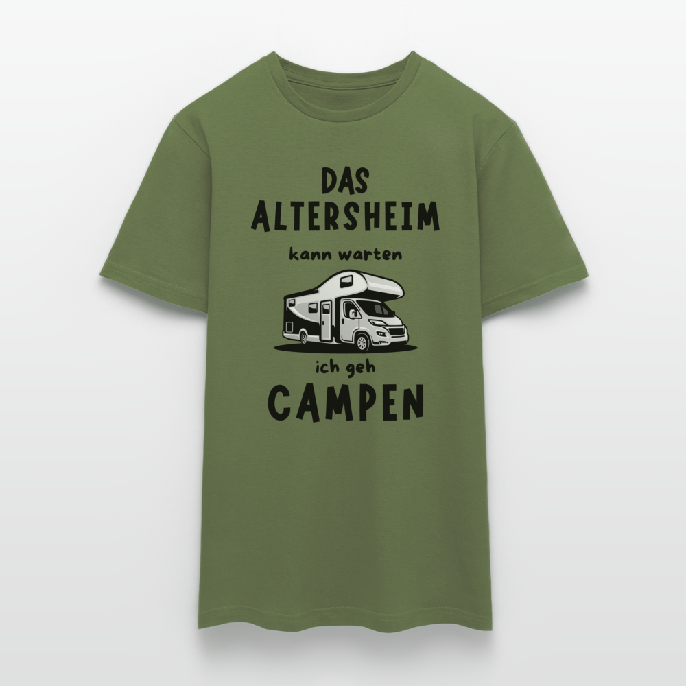 Männer T-Shirt Altersheim kann warten Wohnmobil Rentner Ruhestand - Militärgrün