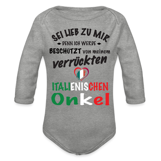 Babybody italienischer Onkel Organic Longsleeve Baby Bodysuit Italien - heather grey