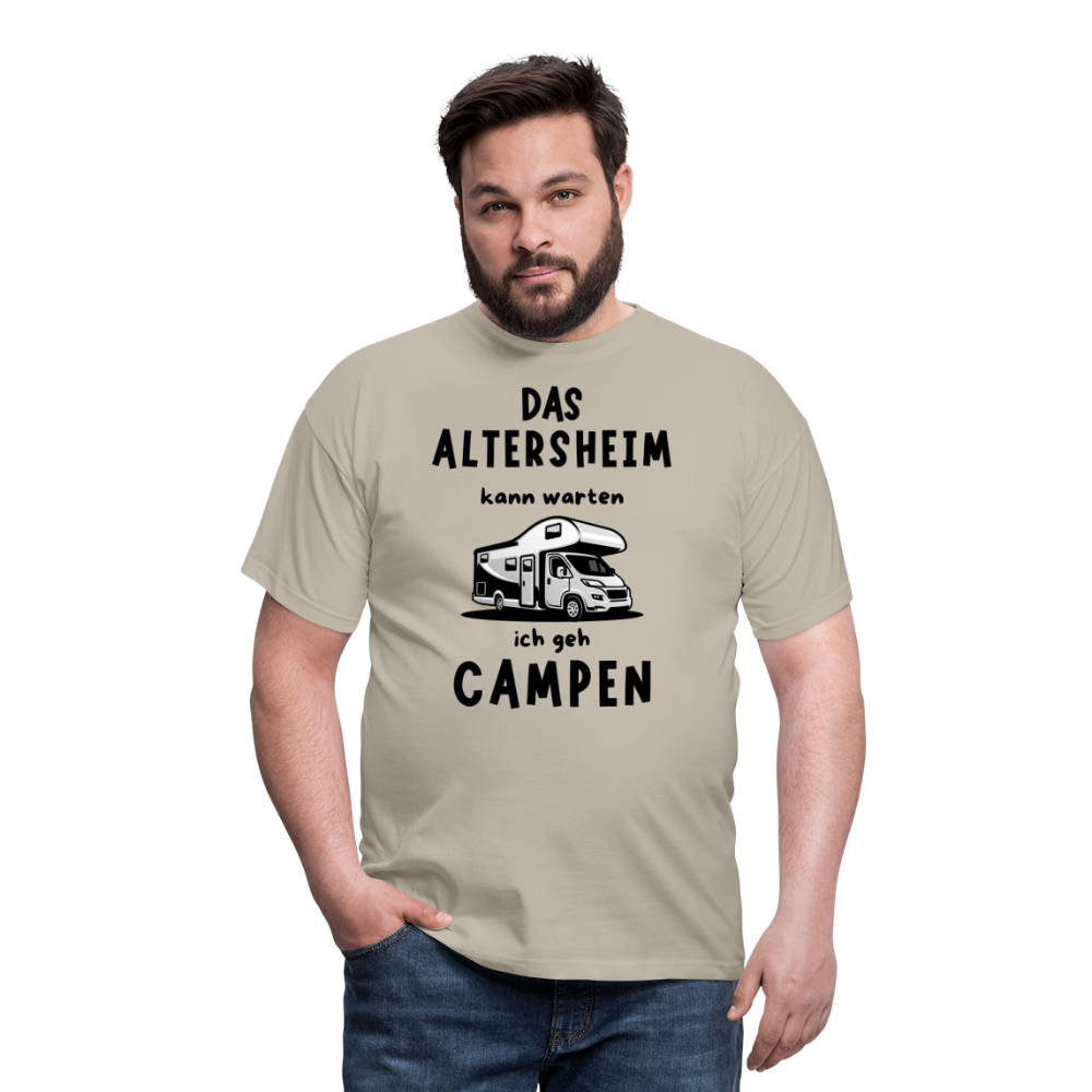 Männer T-Shirt Altersheim kann warten Wohnmobil Rentner Ruhestand - Sandbeige