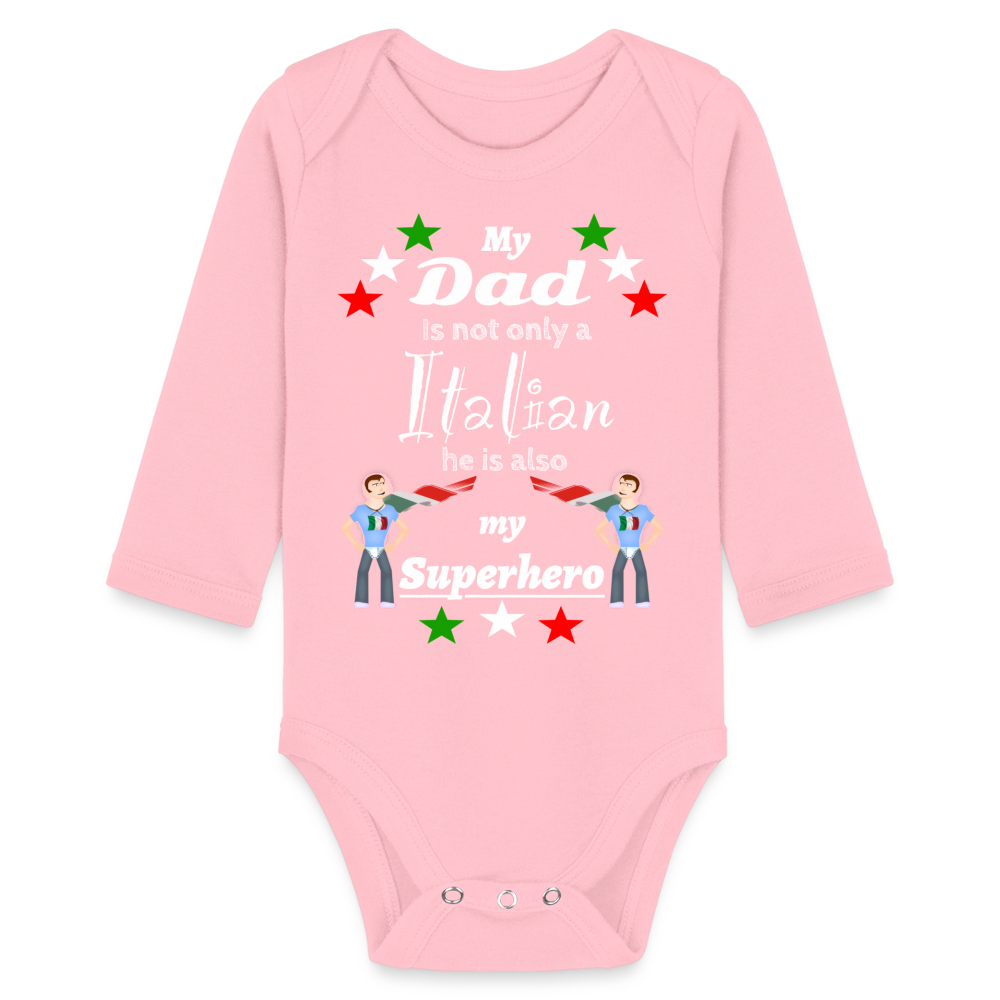 Baby Onesie Italian Dad Superhero Organic Longsleeve Baby Bodysuit - light pink