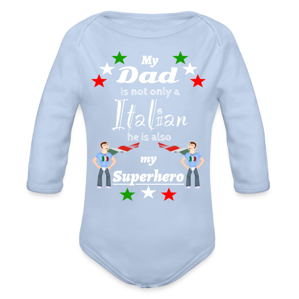 Baby Onesie Italian Dad Superhero Organic Longsleeve Baby Bodysuit - sky