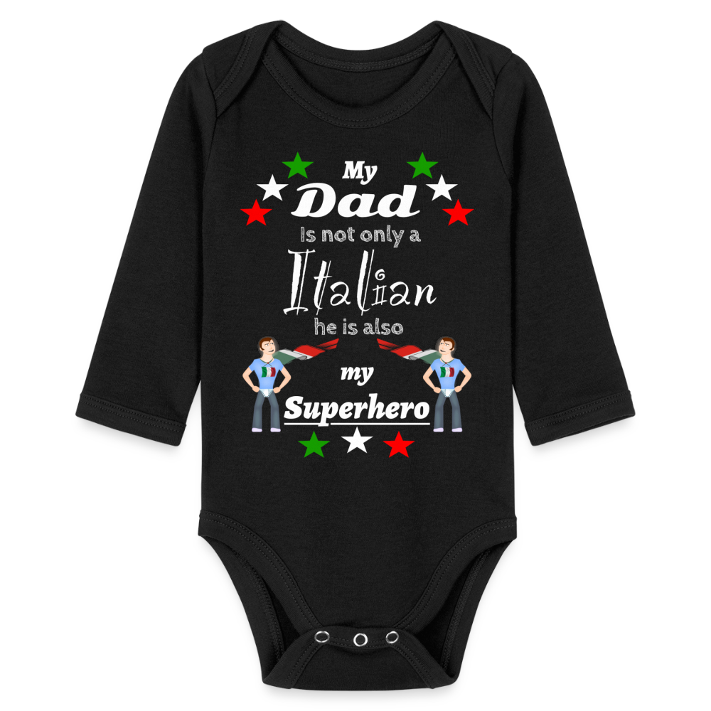 Baby Onesie Italian Dad Superhero Organic Longsleeve Baby Bodysuit - black