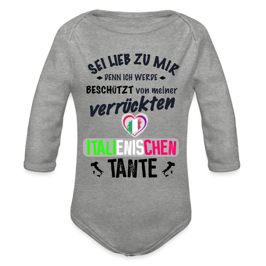 Babybody italienische Tante Organic Longsleeve Baby Bodysuit Italien Zia - heather grey