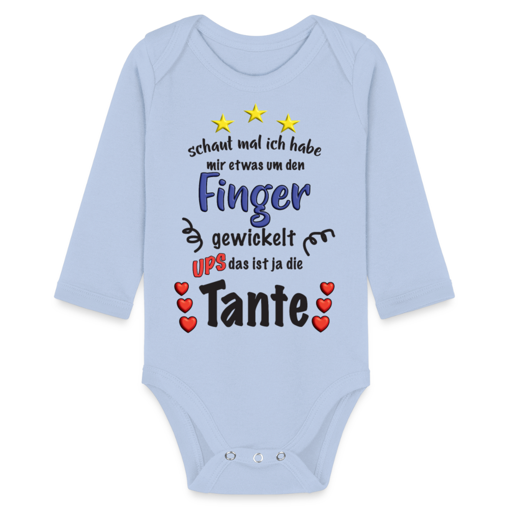 Babybody Tante um den Finger gewickelt Organic Longsleeve Baby Bodysuit - sky