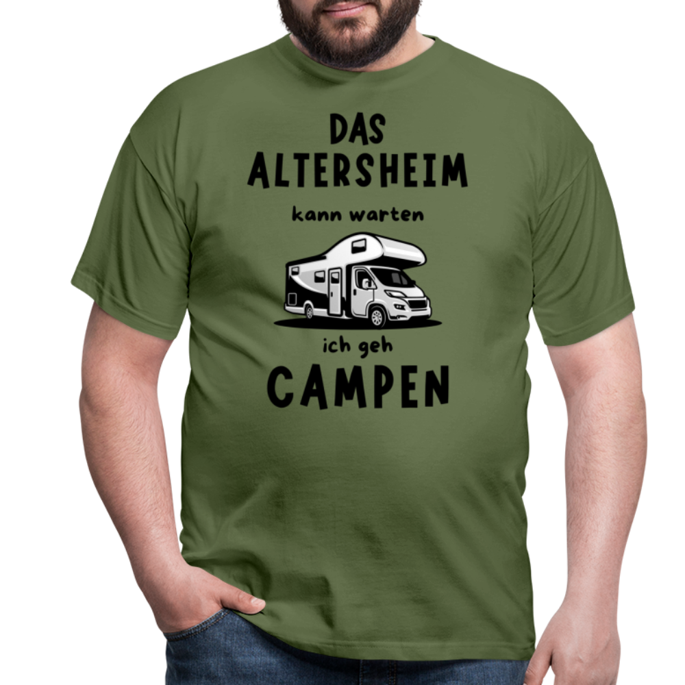 Männer T-Shirt Altersheim kann warten Wohnmobil Rentner Ruhestand - Militärgrün