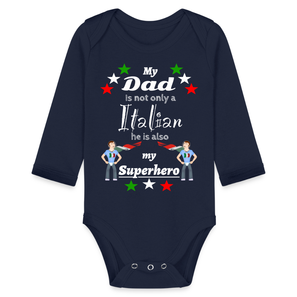 Baby Onesie Italian Dad Superhero Organic Longsleeve Baby Bodysuit - dark navy