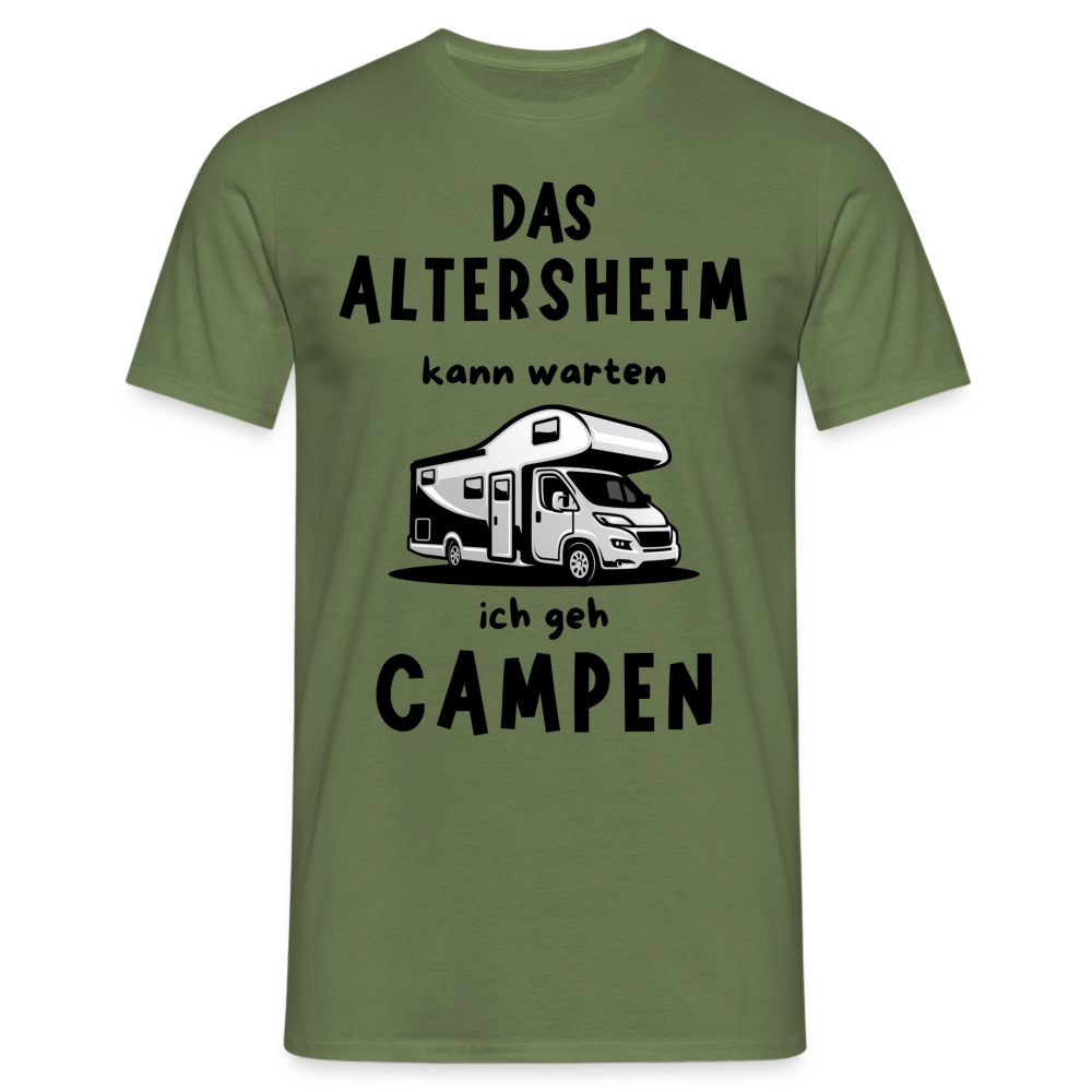 Männer T-Shirt Altersheim kann warten Wohnmobil Rentner Ruhestand - Militärgrün