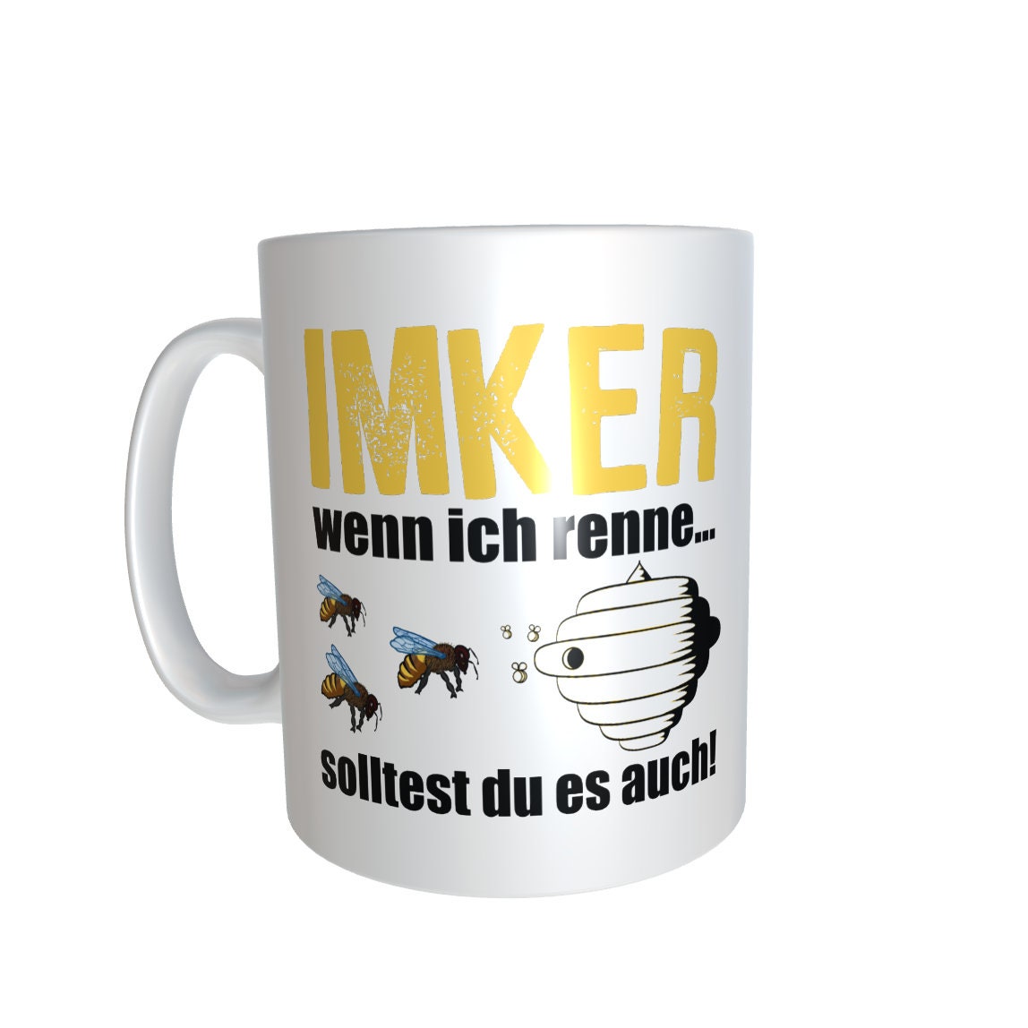 Tasse mit Spruch Tasse " wenn Imker rennt solltest du es auch " Lustige Spruch Geschenk Tasse für Bienenzüchter