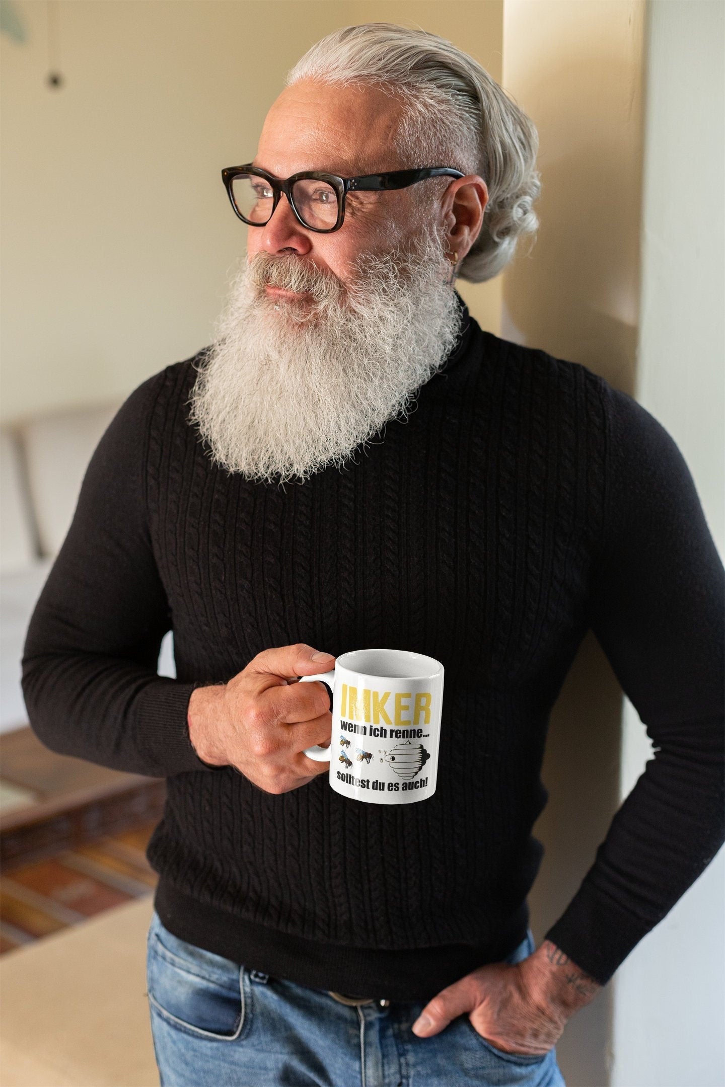 Tasse mit Spruch Tasse " wenn Imker rennt solltest du es auch " Lustige Spruch Geschenk Tasse für Bienenzüchter