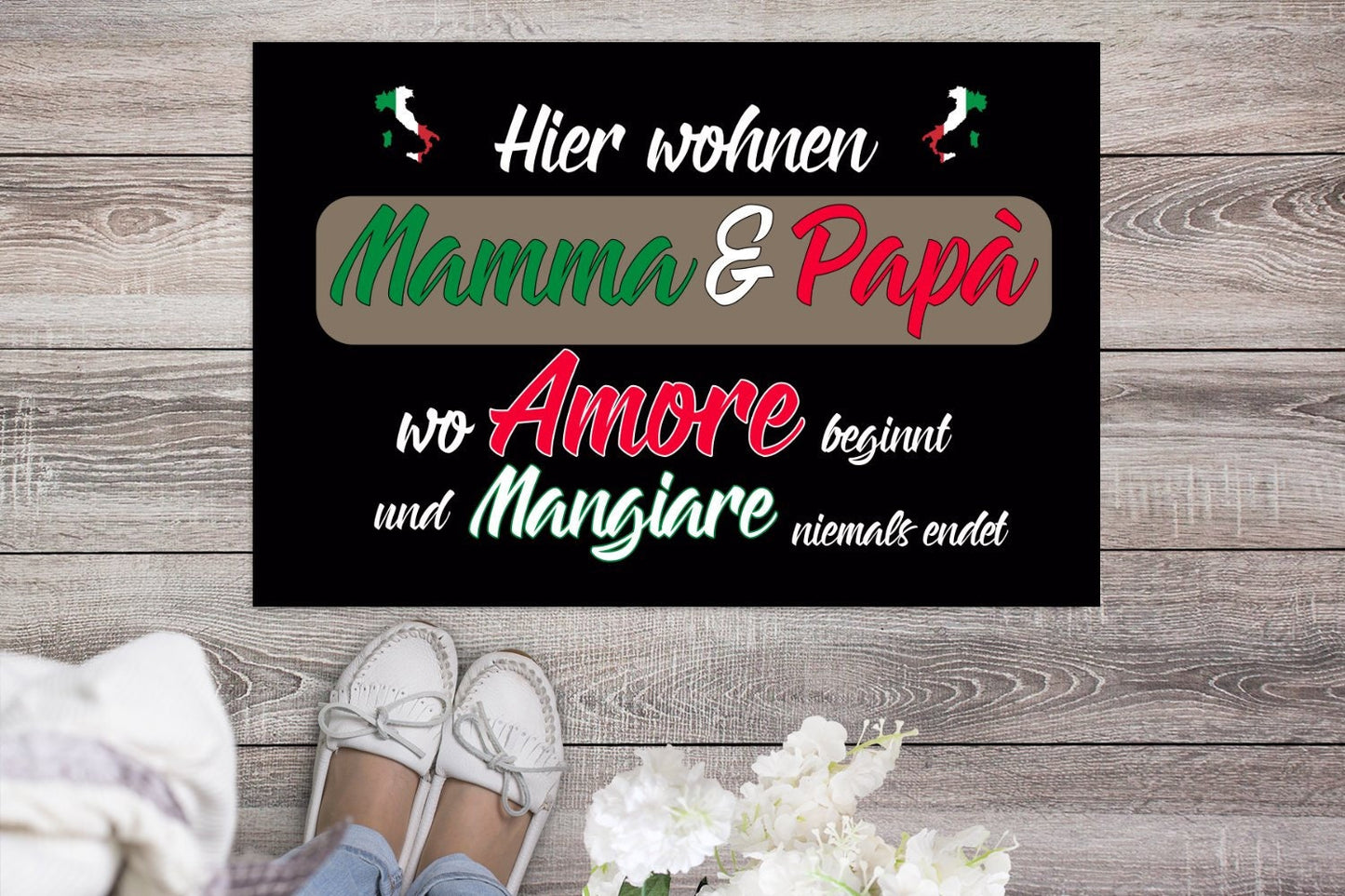 Fussmatte "Mamma e Papa" ( Mama & Papa) wo Mangiare niemals endet" Staubfangmatte Italien Italiener italienisch Geschenk