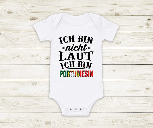 Baby Geschenk Babybody Babybody Strampler  "laute Portugiesin" Geburt Geschenk Baby Party Portugal Portugiese Portugiesin