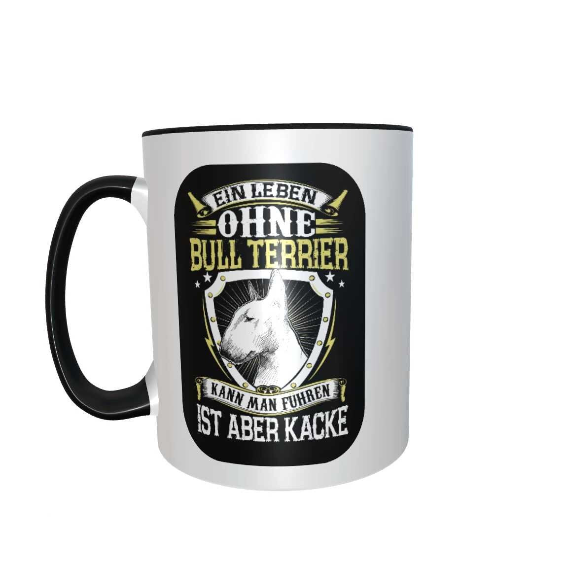 Tasse mit Spruch "Leben ohne Bull Terrier" Geschenk Hunde Fan Bullterrier Miniatur Bully schwarz 330ml