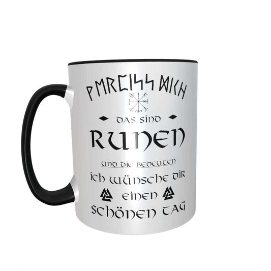 Hermsheide Tasse  "Runenschrift wnsche schnen Tag (Verpiss dich)" Wikinger Heidentum Runen Viking Vikings Humor Nordmann Nordmnner larp