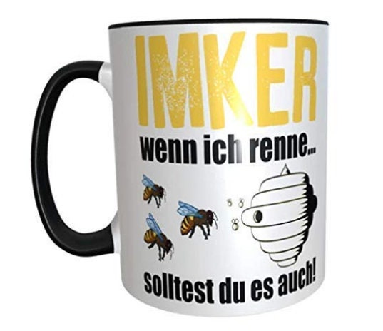 Tasse mit Spruch Tasse " wenn Imker rennt solltest du es auch " Lustige Spruch Geschenk Tasse für Bienenzüchter