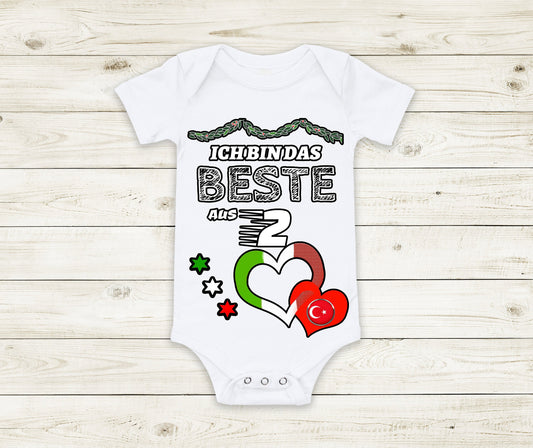 Baby Geschenk Babybody Baby Body Strampler Beste aus 2 Italien Türkei Fußball kurzarm weiß Baumwolle lustig und frech Geschenk