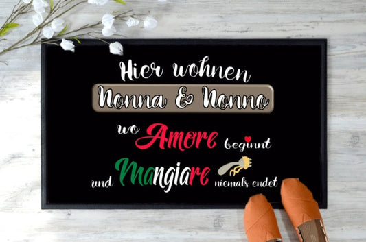 Fußmatte Nonna & Nonno wo Amore beginnt und Mangiare niemals endet Geschenk Italien