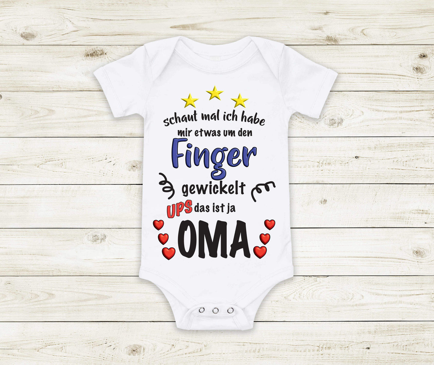 Baby Geschenk Babybody Babybody "Oma um den Finger gewickelt" Strampler als Geschenk zur Geburt