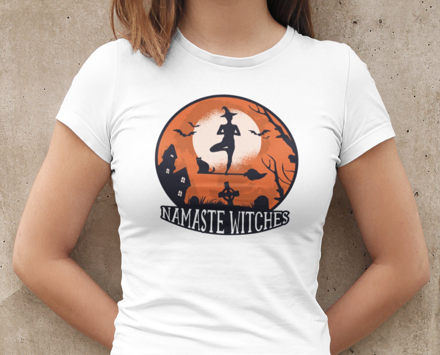 Yoga Damen T-Shirt Namaste Witches Halloween Joga Spiritualität Hexe weiß