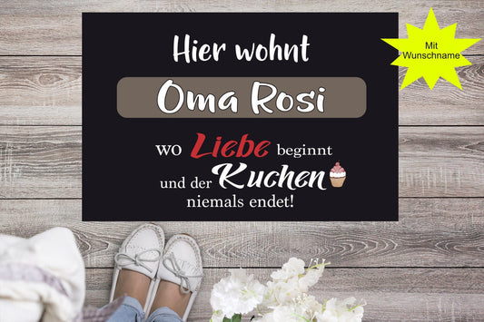 Fußmatte für Oma mit Name Geschenk Großeltern Liebe und Kuchen Großmutter Geschenke Oma und opa