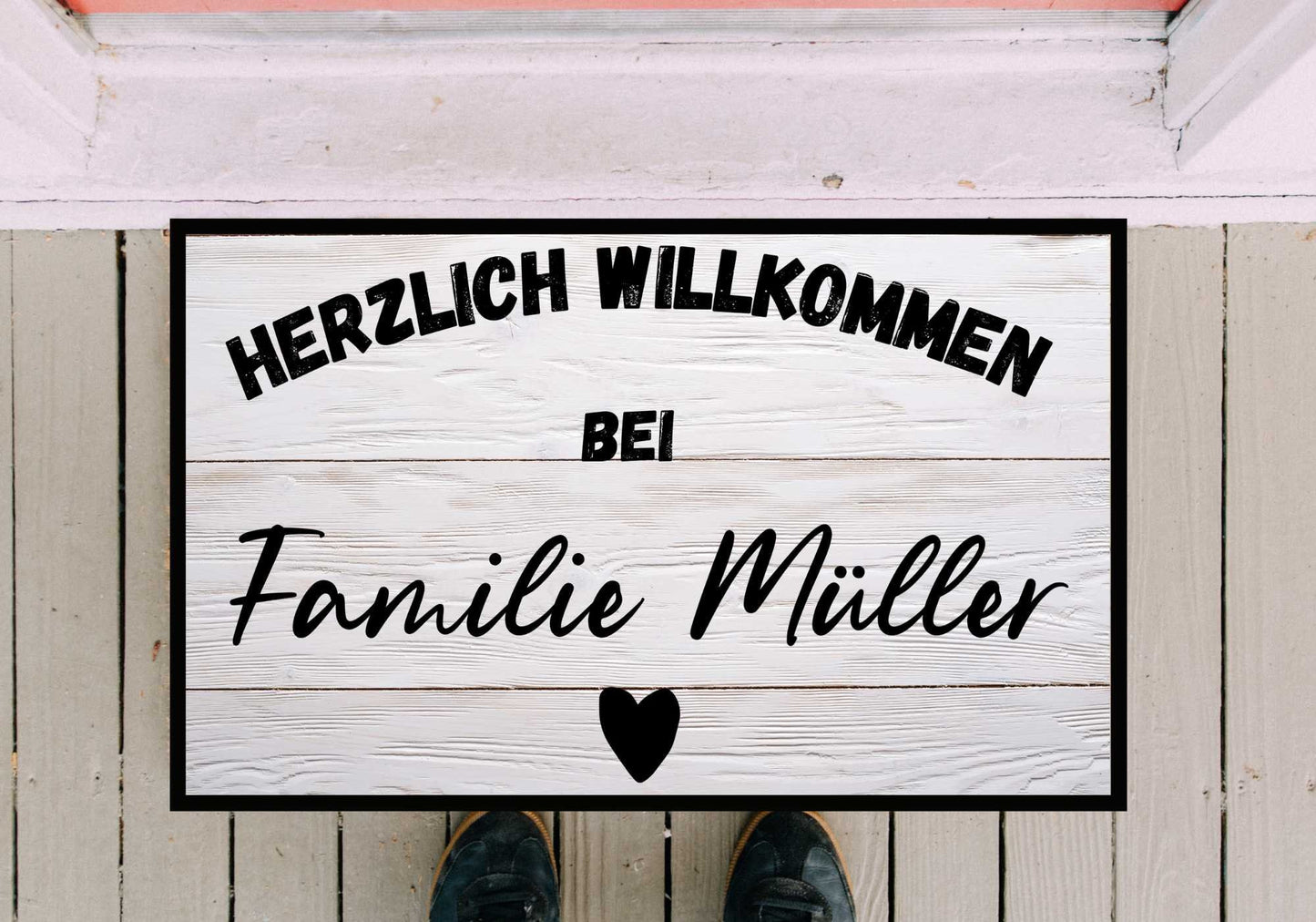 Fußmatte personalisierbar Holzoptik - Herzlich Willkommen bei ( Wunschtext )