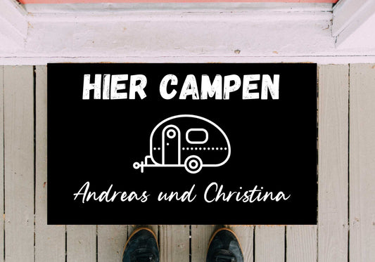 Fußmatte Camping Wohnwagen hier campen hier campt  personalisierbar mit Wunschname