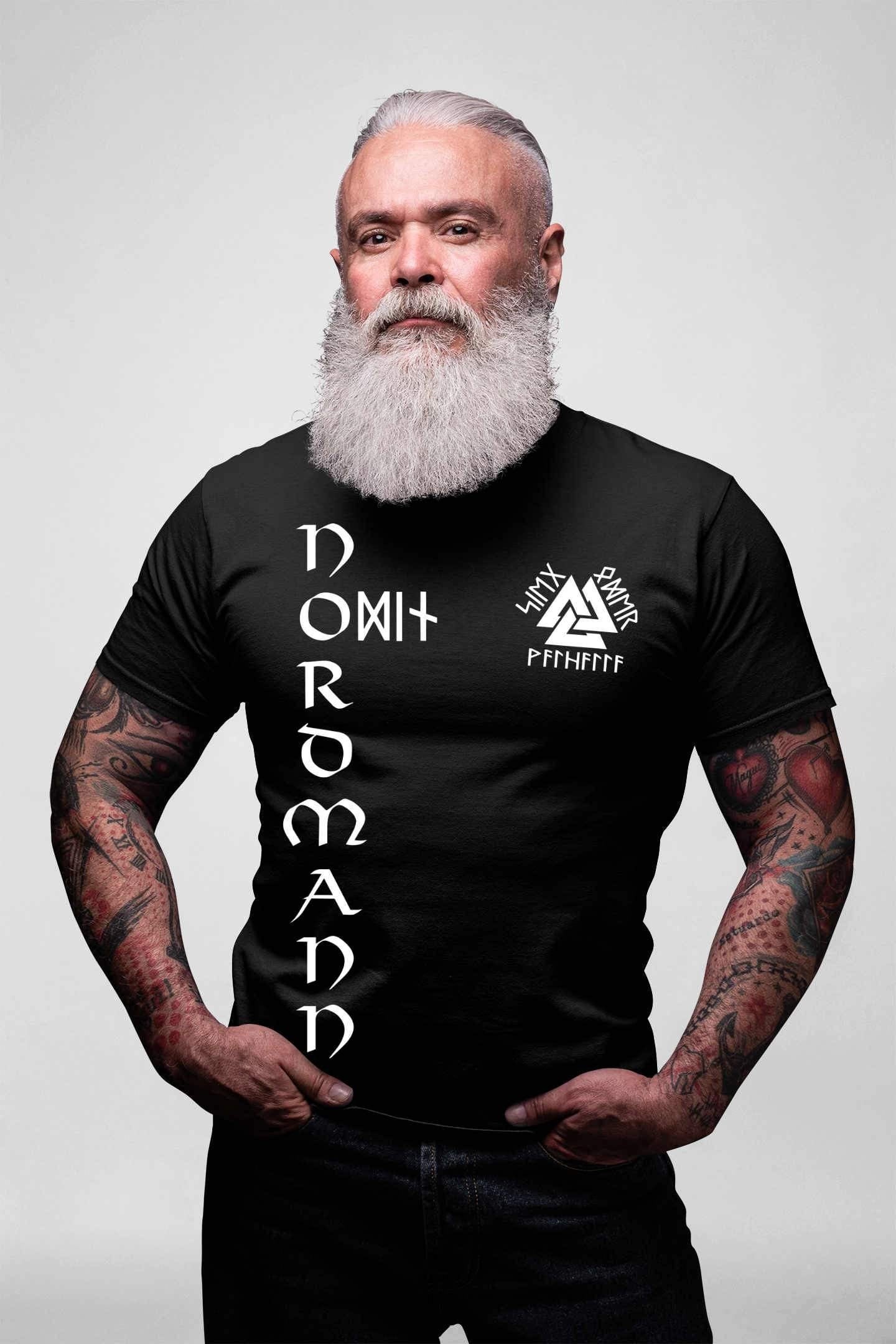 Nordmann Wikinger T-Shirt mit Valknut-Runen - Viking Bekleidung - Sieg oder Valhalla Valknut