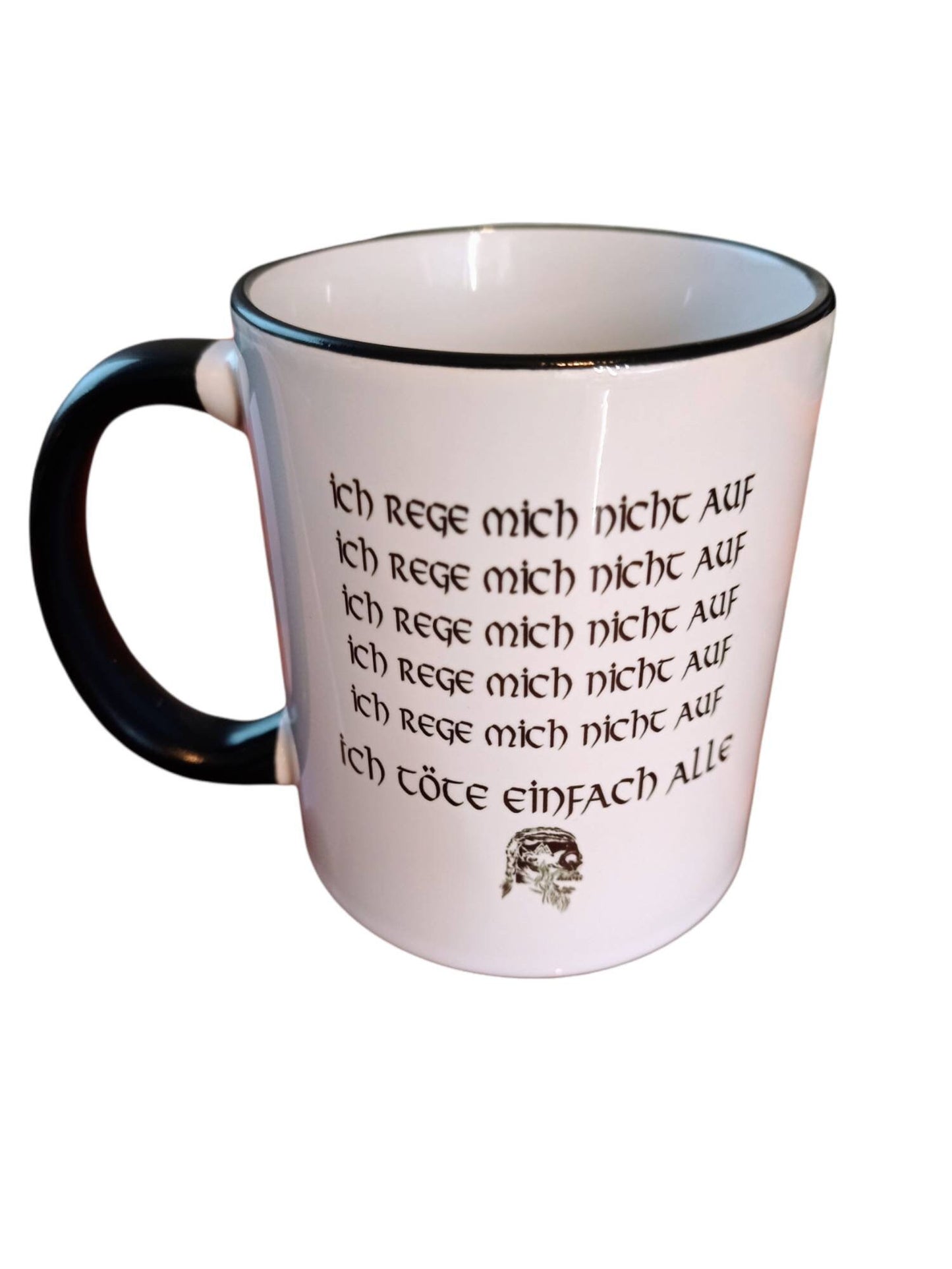 Hermsheide Tasse  Runenschrift rege mich nicht auf töte einfach alle  Wikinger Heidentum Runen Viking Vikings Humor Nordmann Nordmänner larp