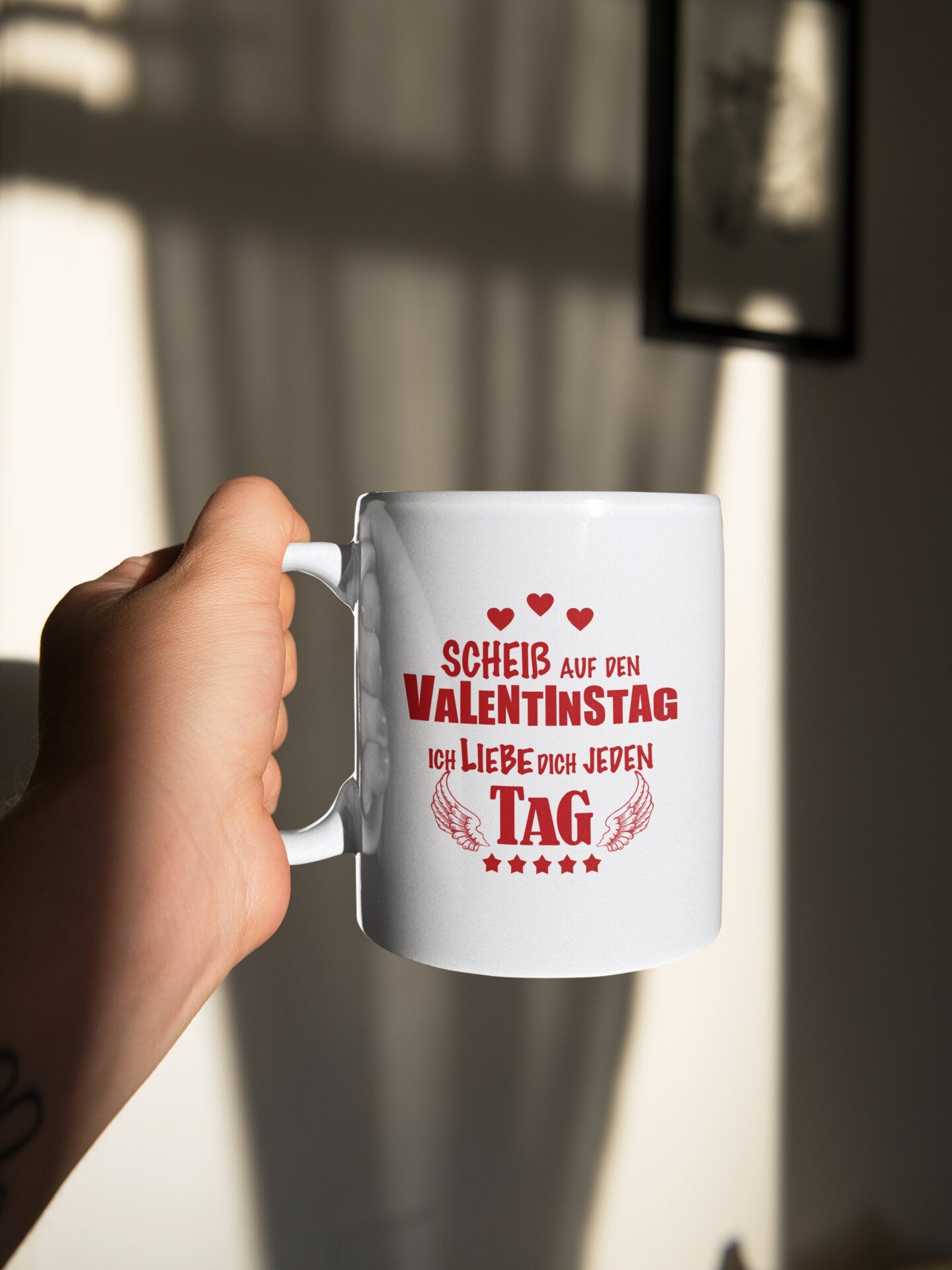 Tasse mit Spruch Hermsheide Tasse Scheiß auf den Valentinstag  Geschenk für Männer Freund Partner Ehemann frech Valentinstags Geschenk