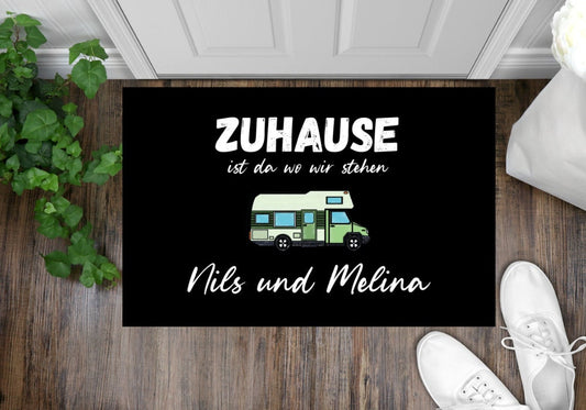 Fußmatte Camping Wohnmobil Klassik farbig  5 zuhause ist wo wir stehen  personalisierbar mit Wunschname