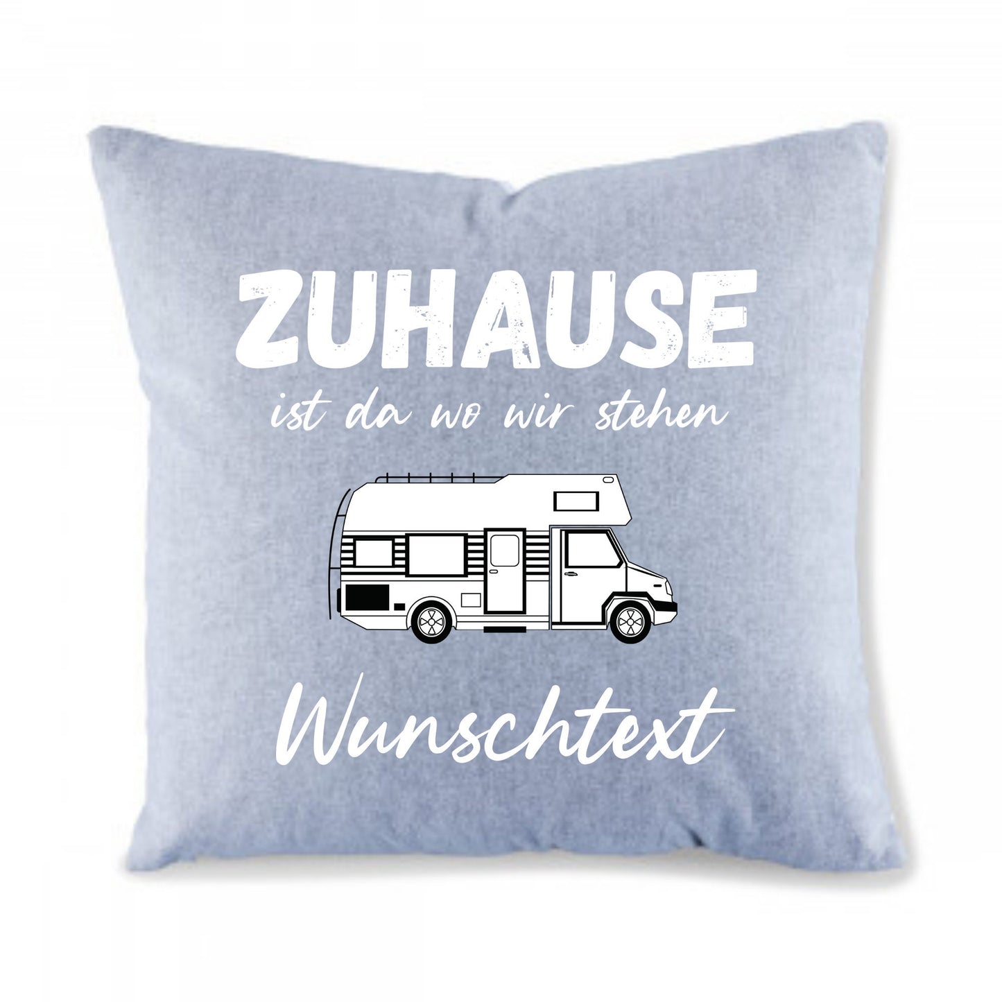 Kissen Camping personalisierbar Wohnmobil Klassik - Zuhause ist wo wir stehen -  Camper Geschenk Kissen Baumwolle grau strukturiert 40 x 40