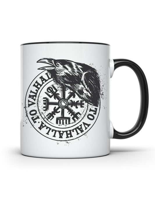 Wikinger Tasse  Kompass mit Odin Rabe Runenschrift Heidentum Runen Nordmann Nordmänner larp