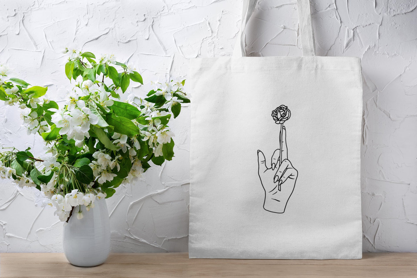 Tasche Mittelfinger Rose Minimalistisch Baumwolle lange Henkel