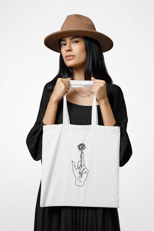 Tasche Mittelfinger Rose Minimalistisch Baumwolle lange Henkel
