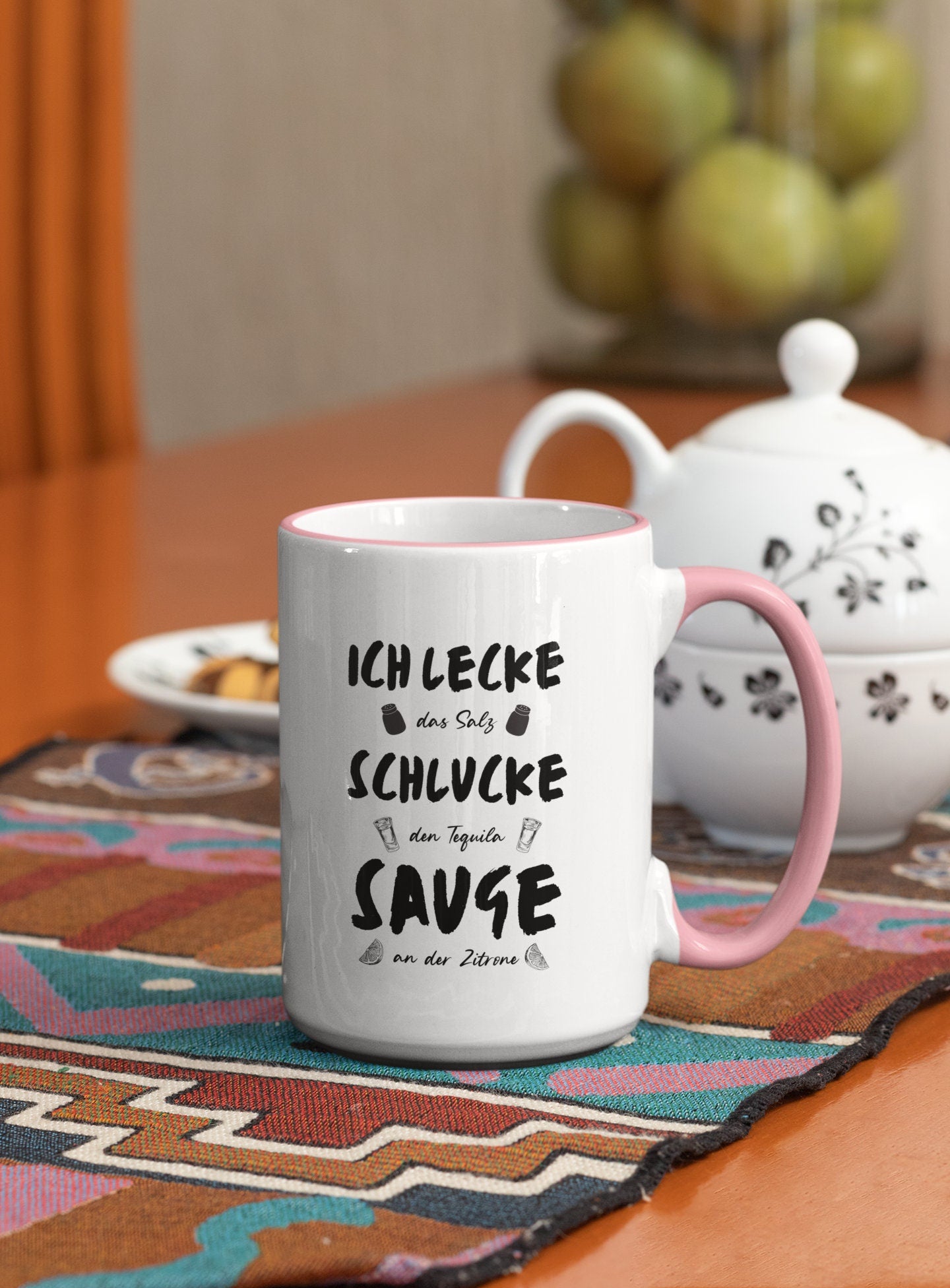 Tasse Rosa Glitzer Tequila ich lecke schlucke sauge