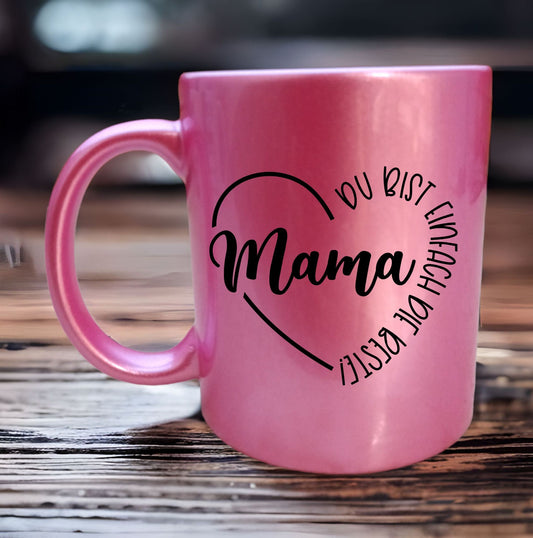 Tasse  Mama du bist einfach die Beste  Rosa Glitzer mit Spruch Muttertag